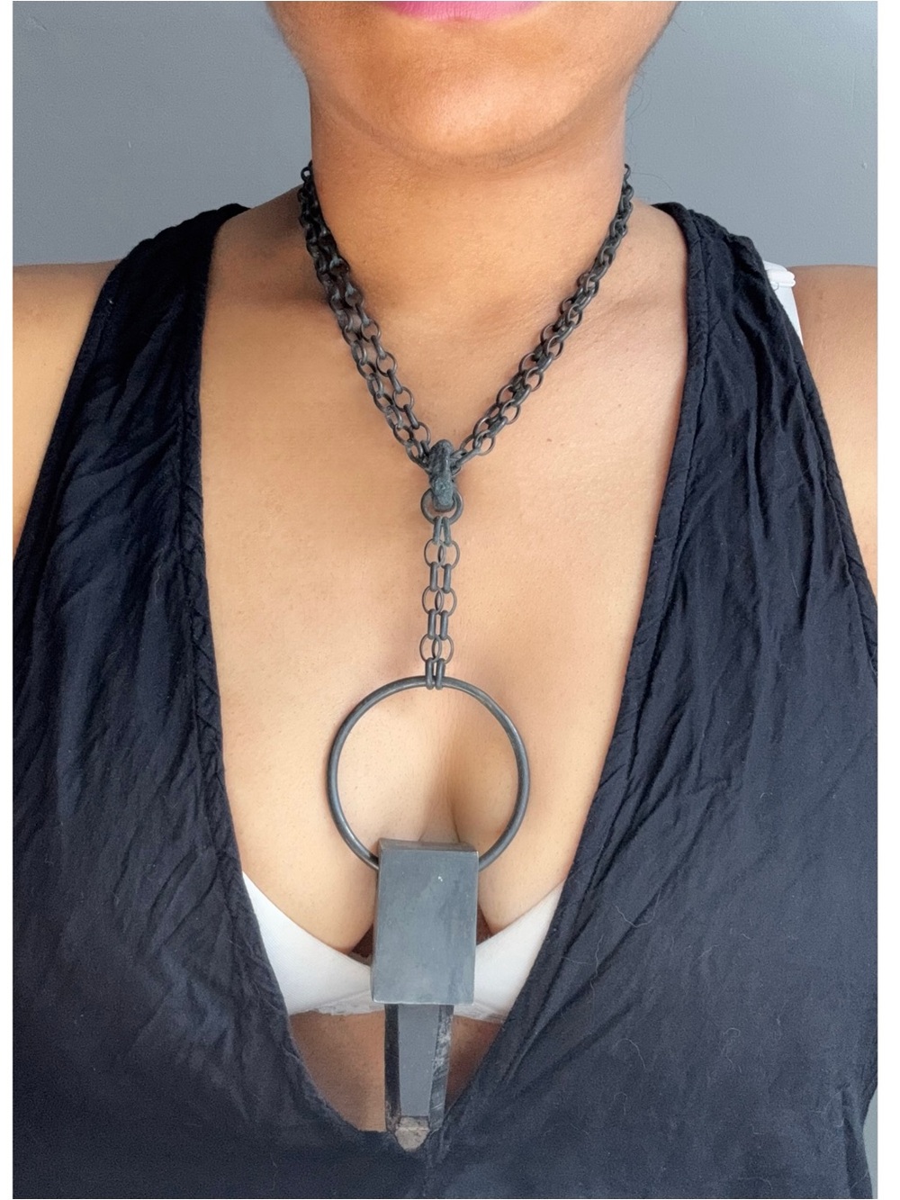 Oxidized Chain Necklace with Smoked Quartz Pendant